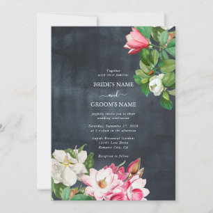 Invitación Acuarela Magnolia Flores Boda Blanco Negro