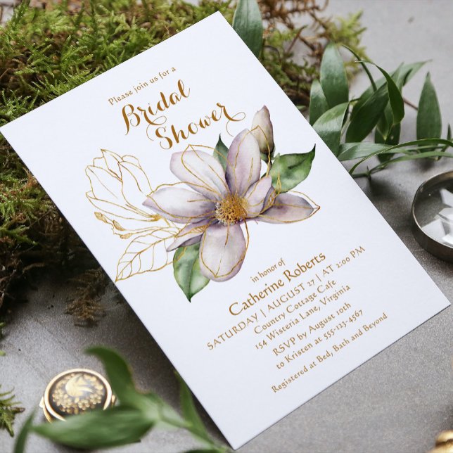 Invitación Acuarela Magnolia Morada Floral Brigada Ducha (Subido por el creador)