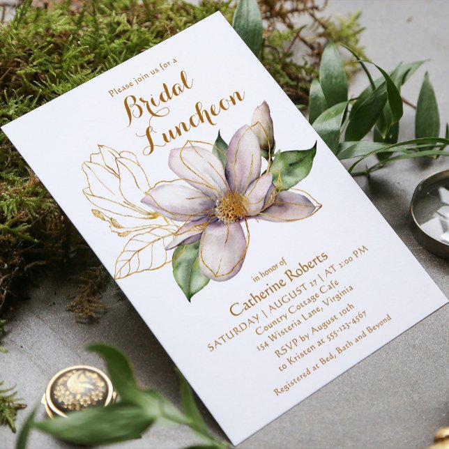 Invitación Acuarela Magnolia Morado Floral Bridal Luncheon (Subido por el creador)