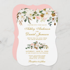 Invitación Acuarela Magnolia Rosa Boda floral Oro rosado