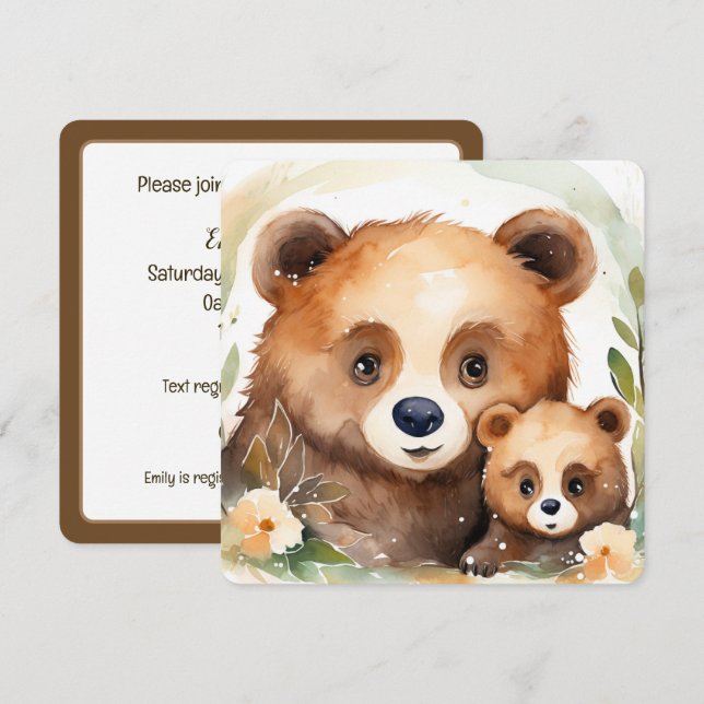 Invitación Acuarela Mamá Oso y Bebé