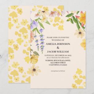 Invitación Acuarela mantequilla floral boda primavera amarill