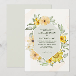 Invitación Acuarela mantequilla floral sage amarillo boda ver