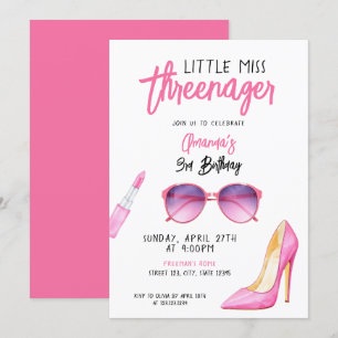 Invitación Acuarela Maquillaje Rosa Tema Tercer Cumpleaños