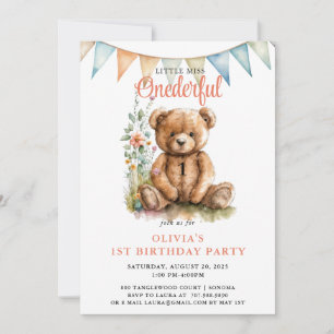 Invitación Acuarela Maravilloso Chica de Oso de Teddy Primer