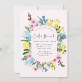 Invitación Acuarela, marco floral Feliz Pascua, Brunch