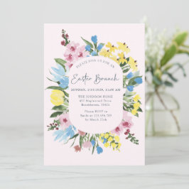 Invitación Acuarela, marco floral Feliz Pascua, Brunch