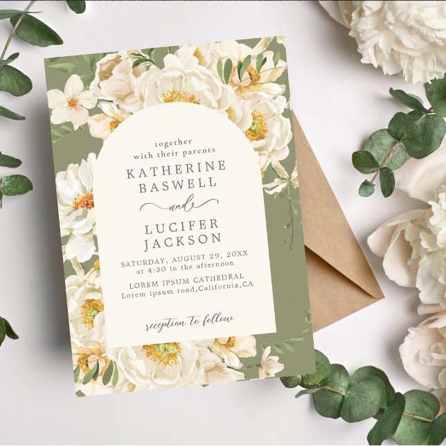 Invitación Acuarela marfil blanco floral Sage verde Boda (Subido por el creador)