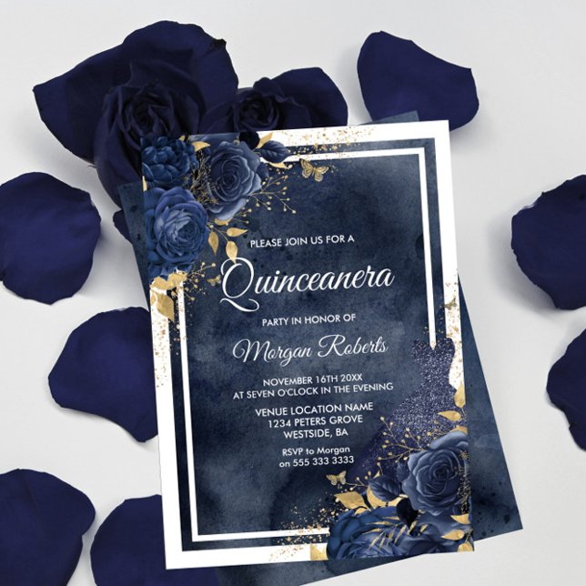 Invitación Acuarela marina, floral y vestida, quinceañera dor (Subido por el creador)