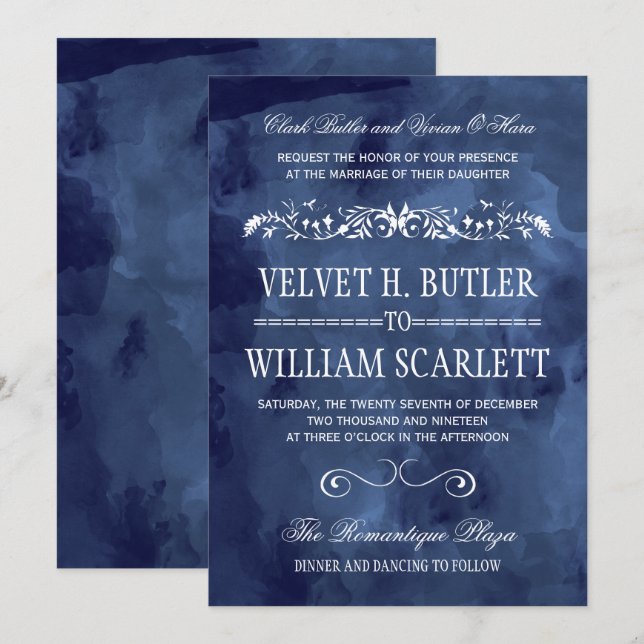 Invitación Acuarela marina invita a matrimonio bohemio (Anverso / Reverso)