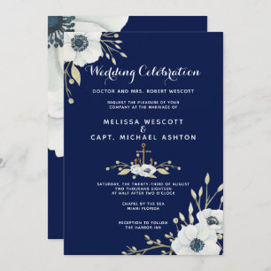 Invitación Acuarela Marina Náutica Floral y Boda Blanco
