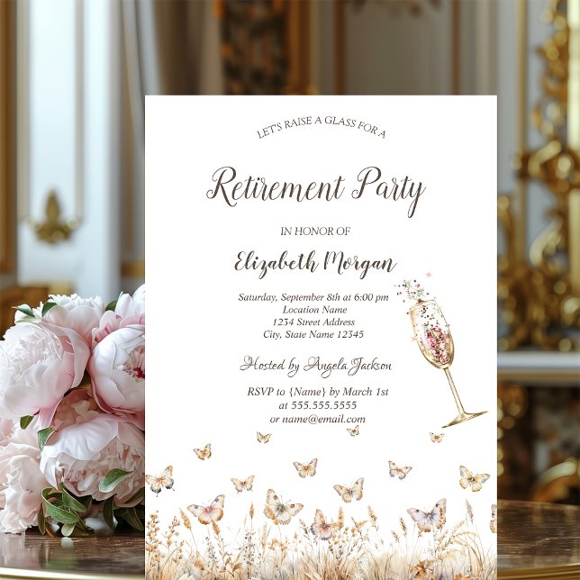 Invitación Acuarela Mariposas Pradera Vidrio Jubilación (Subido por el creador)