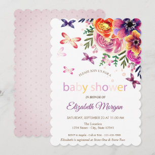 Invitación Acuarela Mariposas Puntos Floral Baby Shower