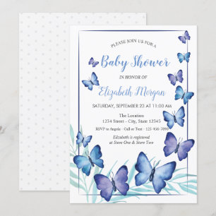 Invitación Acuarela Mariposas Violetas Puntos Baby Shower