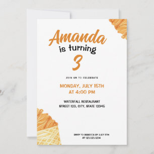 Invitación Acuarela Marrón Ice Cream Cone Cumpleaños
