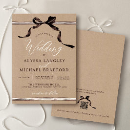 Invitación Acuarela Marrón Lazo Rústico Kraft Boda Sencilla