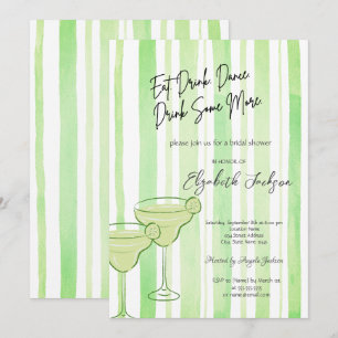 Invitación Acuarela Martini Green Stripes Brillante Ducha