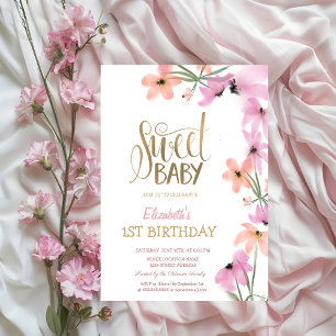 Invitación Acuarela Meadow Flores de boho rosado Cumpleaños