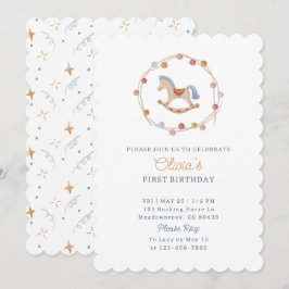 Invitación Acuarela, mecedora, pompones, pompas, pajarita