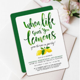Invitación Acuarela Mediterránea Amarillo Limón Verde Script