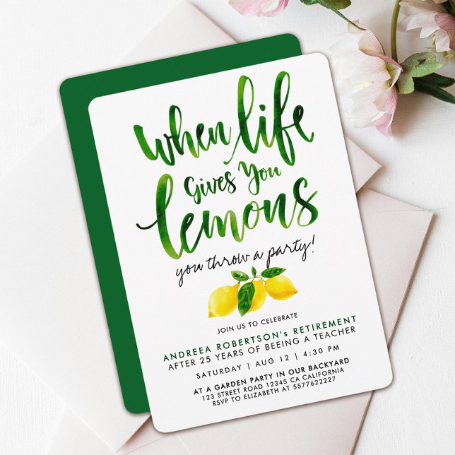 Invitación Acuarela Mediterránea Amarillo Limón Verde Script (Subido por el creador)