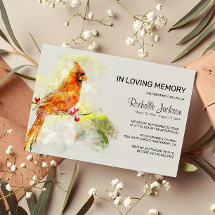 Invitación Acuarela Memorial Funeral Cardenal Rojo Pájaro