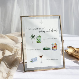 Invitación Acuarela Menú de bebidas con firma de novias y n