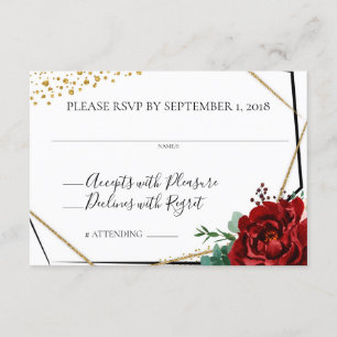 Invitación Acuarela Merlot Floral Geométrico Moderno RSVP