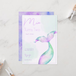 Invitación Acuarela Mermaid Tail Mermaid Sea Chicas Cumpleaño