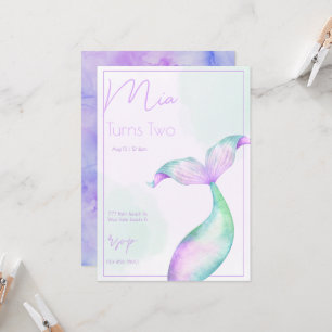Invitación Acuarela Mermaid Tail Mermaid Sea Chicas Cumpleaño