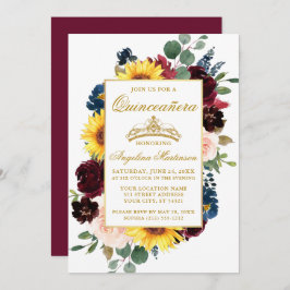 Invitación Acuarela Mezcla Floral Borgoña Quinceanera