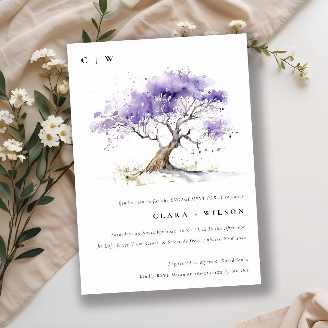 Invitación Acuarela mínima de Lilac Jacaranda Engagement Tree (Subido por el creador)
