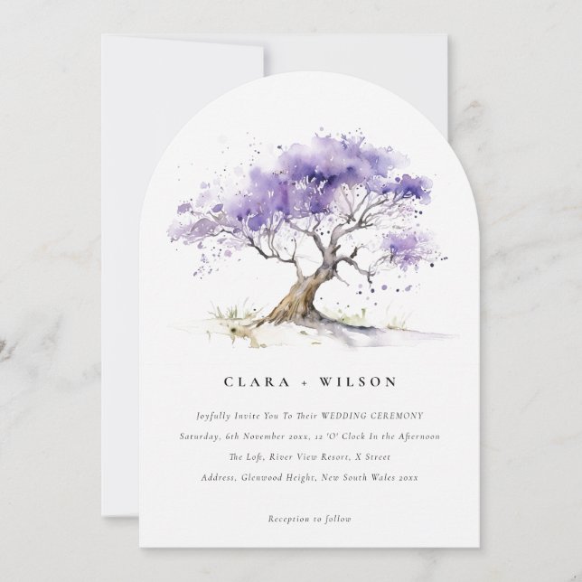 Invitación Acuarela mínima Lilac Jacaranda Tree Boda (Anverso)