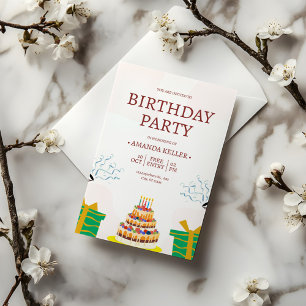 Invitación Acuarela Minimalista Cumpleaños Simple