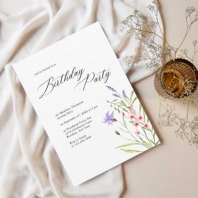 Invitación Acuarela minimalista de Flor Silvestre Cumpleaños  (Subido por el creador)