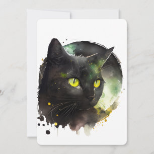 Invitación Acuarela mística de gato negro - Arte nocturno enc