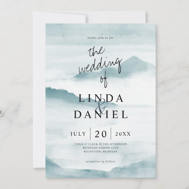 Invitación Acuarela Misty verde azulada boda invita a la boda (Anverso)