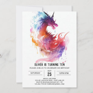 Invitación Acuarela mítica Niños Dragón Cumpleaños