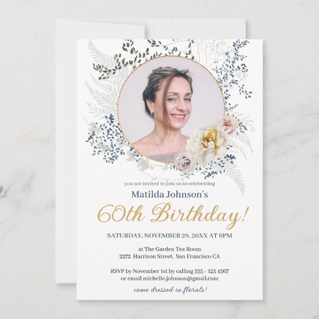 Invitación Acuarela Moda floral amarilla foto 60 cumpleaños (Anverso)