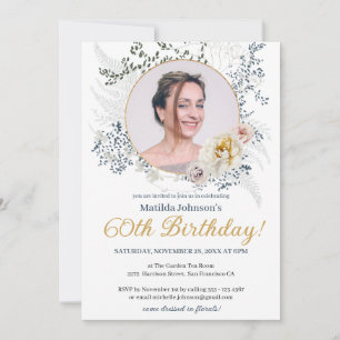 Invitación Acuarela Moda floral amarilla foto 60 cumpleaños