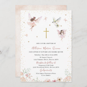 Invitación Acuarela Moderna Baptismo Hada Floral Mágica Pr