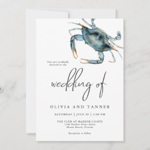 Invitación Acuarela moderna Blue Crab Beach Wedding