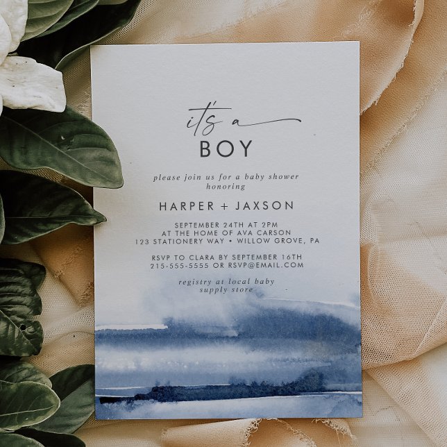 Invitación Acuarela moderna | Blue It's A Boy Baby Shower (Subido por el creador)