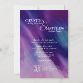 Invitación Acuarela moderna Boda azul de la Marina púrpura có