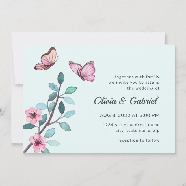 Invitación Acuarela moderna. Boda de jardín en flor (Anverso)