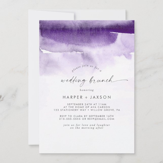 Invitación Acuarela moderna | Boda morado Brunch (Anverso)