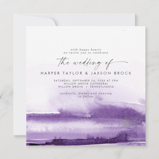 Invitación Acuarela moderna | Boda Purple Square (Anverso)