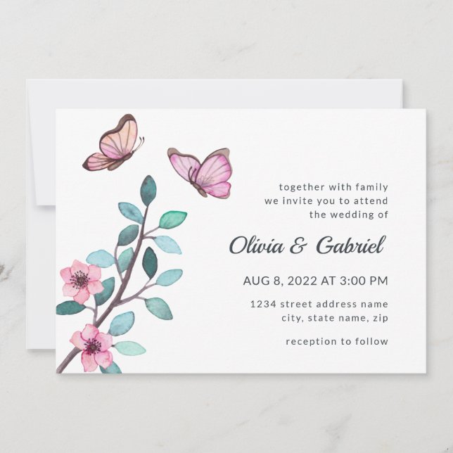 Invitación Acuarela moderna. Boda romántica en el jardín (Anverso)