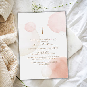 Invitación Acuarela moderna Boho Bubble Gold Cross Baptism