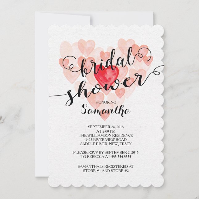 Invitación Acuarela moderna Corazones Bridal Shower Invitació (Anverso)